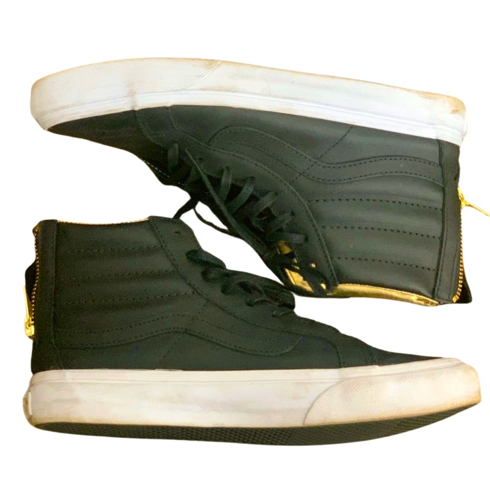 VANS SK8 Reissue Lux Leather Hi Top Sneakers in Black with Gold M 6.0 W 7.5